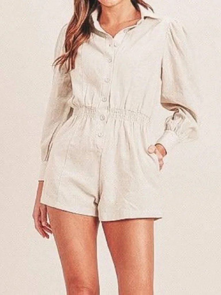 Mable Womens Romper Cream Jumper Neutral Anthropologie Linen Pockets Boho Size S